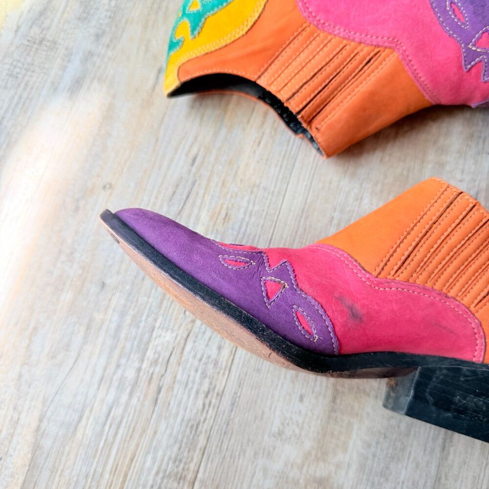 Vintage Circus Brand Multicolor Suede Western Ankle Boots 7.5 Cowboy Booties - Picture 9 of 13
